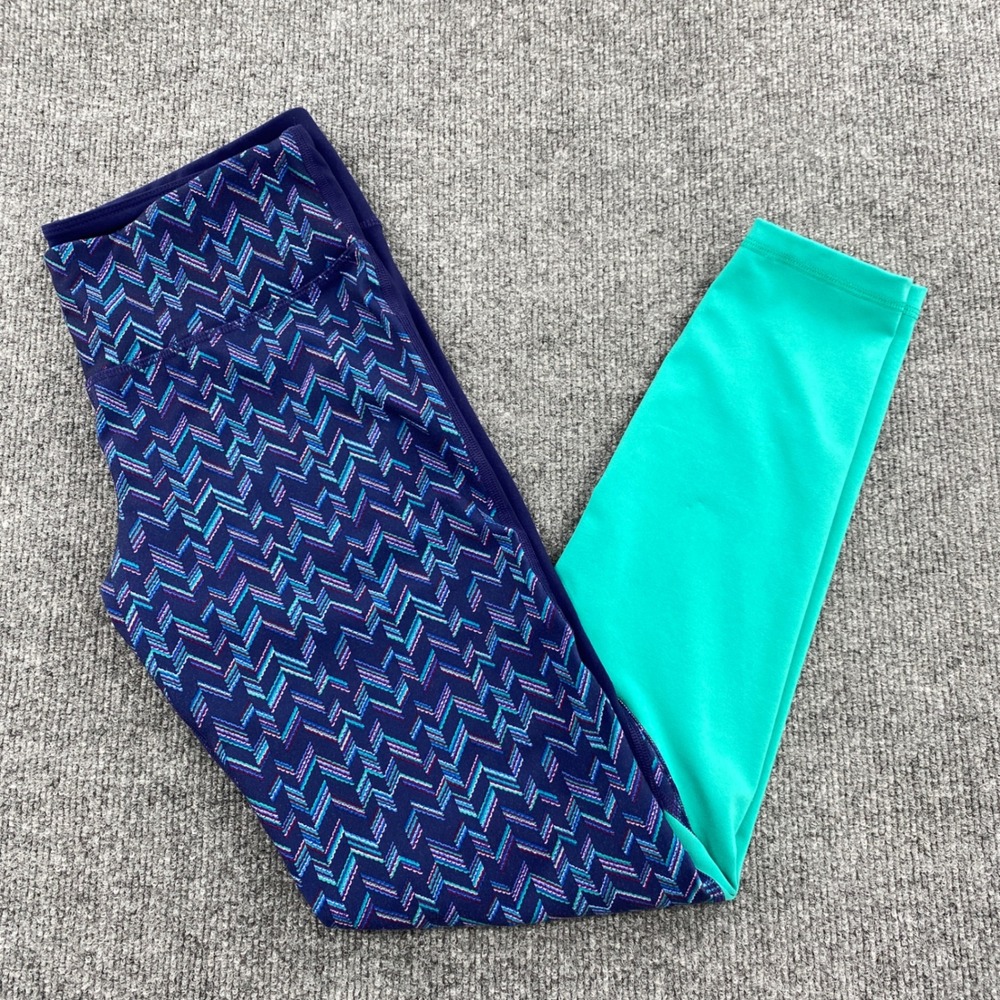 Old‎ Navy Active Go Dry Leggings Womens Large Blue Chevron Workout Pilates Yoga